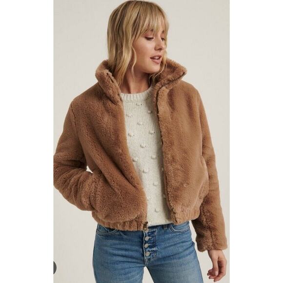 Lucky Brand Jackets & Blazers - New Lucky Brand Womens Brown Full Zip Drawstring Hem Faux‎ Fur Casual Jacket MED